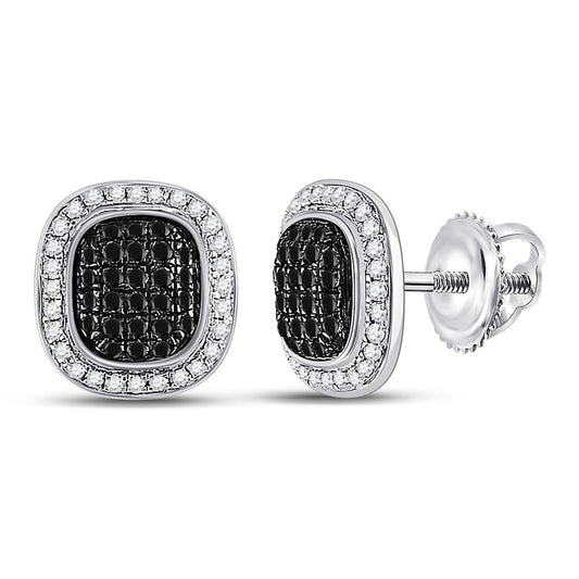 14k White Gold Black Diamond Square Cluster Earrings 1/2 Cttw