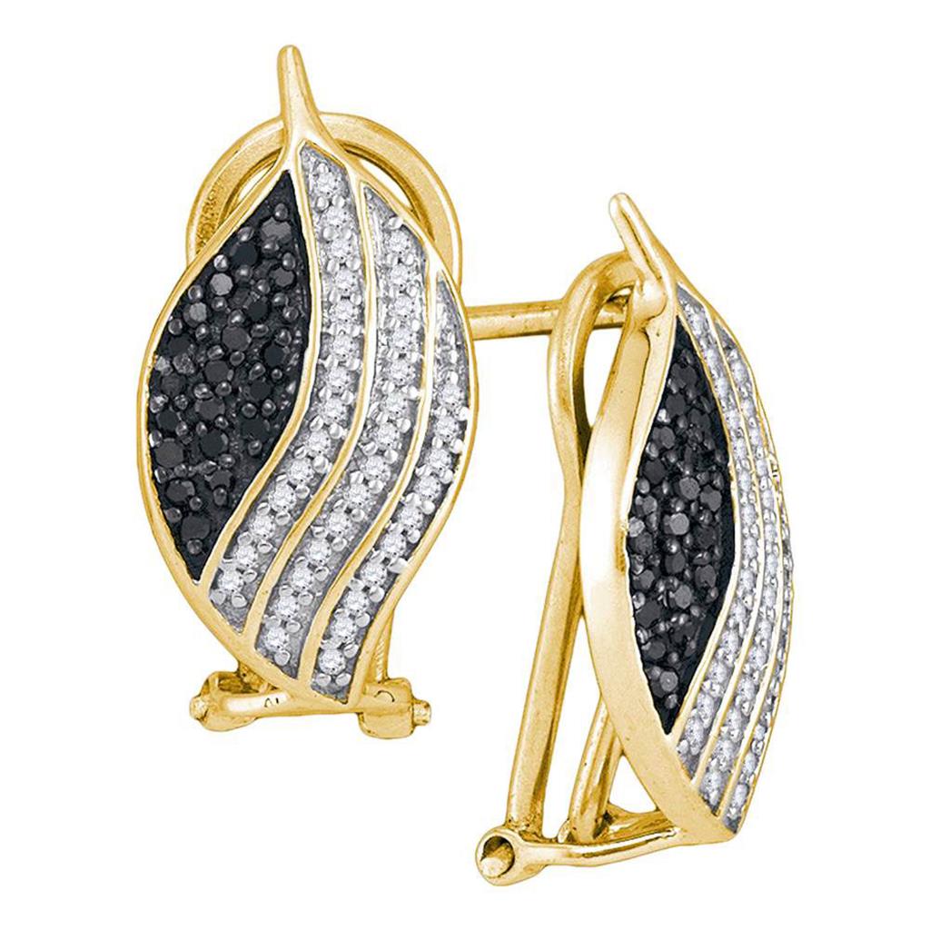 10k Yellow Gold Round Black Diamond Hoop Earrings 1/2 Cttw