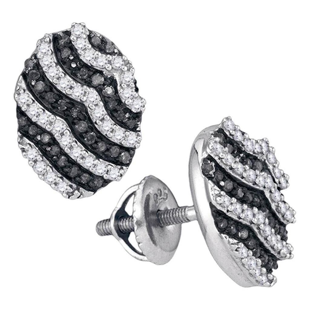 14k White Gold Round Black Diamond Oval Earrings 1/2 Cttw