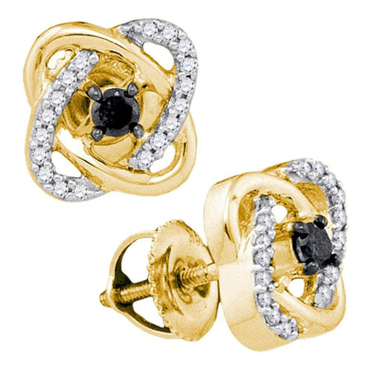 10k Yellow Gold Round Black Diamond Fashion Earrings 1/4 Cttw