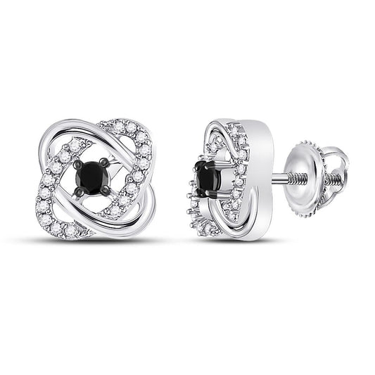 14k White Gold Round Black Diamond Fashion Earrings 1/4 Cttw