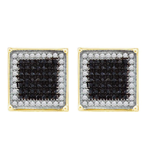 10k Yellow Gold Black Diamond Square Cluster Earrings 1/4 Cttw
