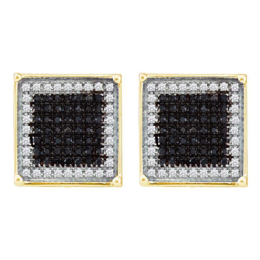 10k Yellow Gold Round Black Diamond Square Earrings 1 Cttw