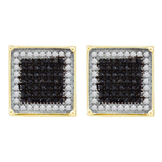 10k Yellow Gold Round Black Diamond Square Earrings 1 Cttw