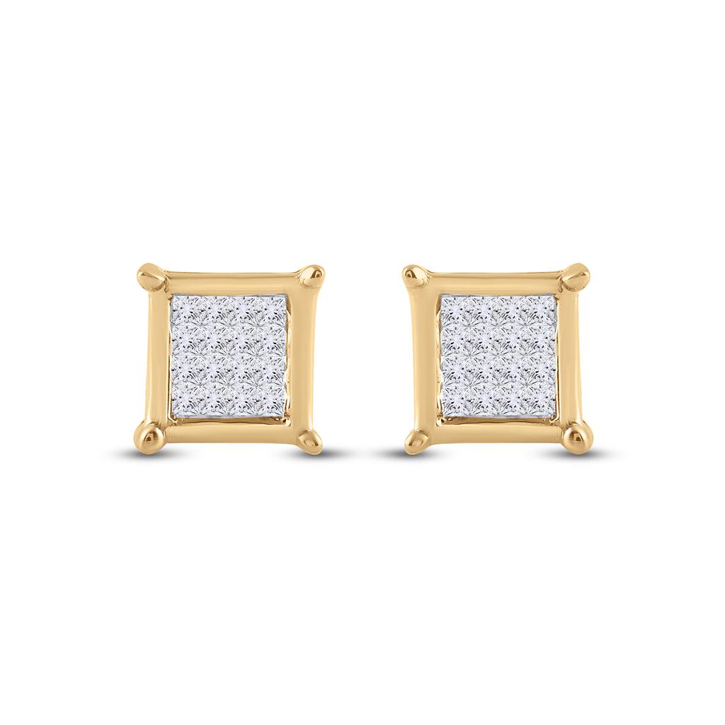 10k Yellow Gold Princess Diamond Square Earrings 1/4 Cttw