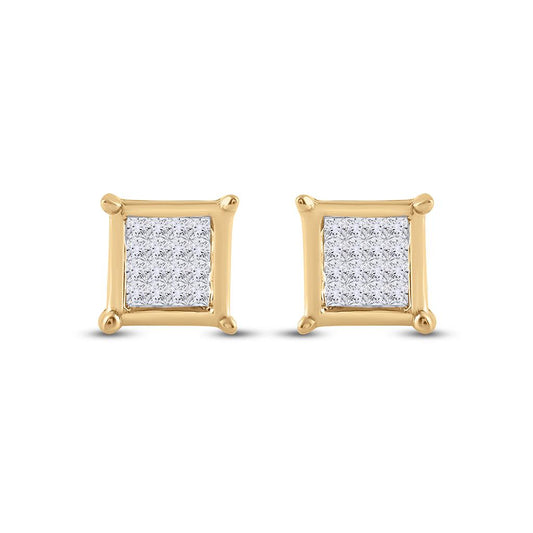 10k Yellow Gold Princess Diamond Square Earrings 1/4 Cttw