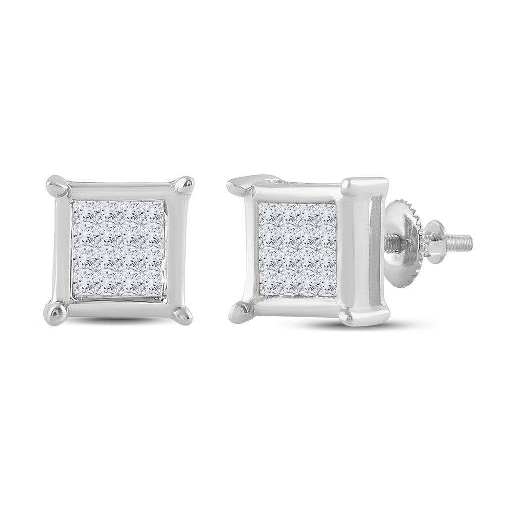 14k White Gold Princess Diamond Square Earrings 1/4 Cttw