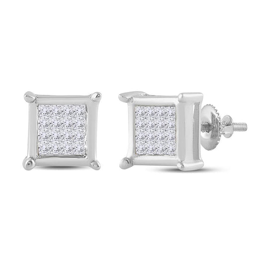 14k White Gold Princess Diamond Square Earrings 1/4 Cttw