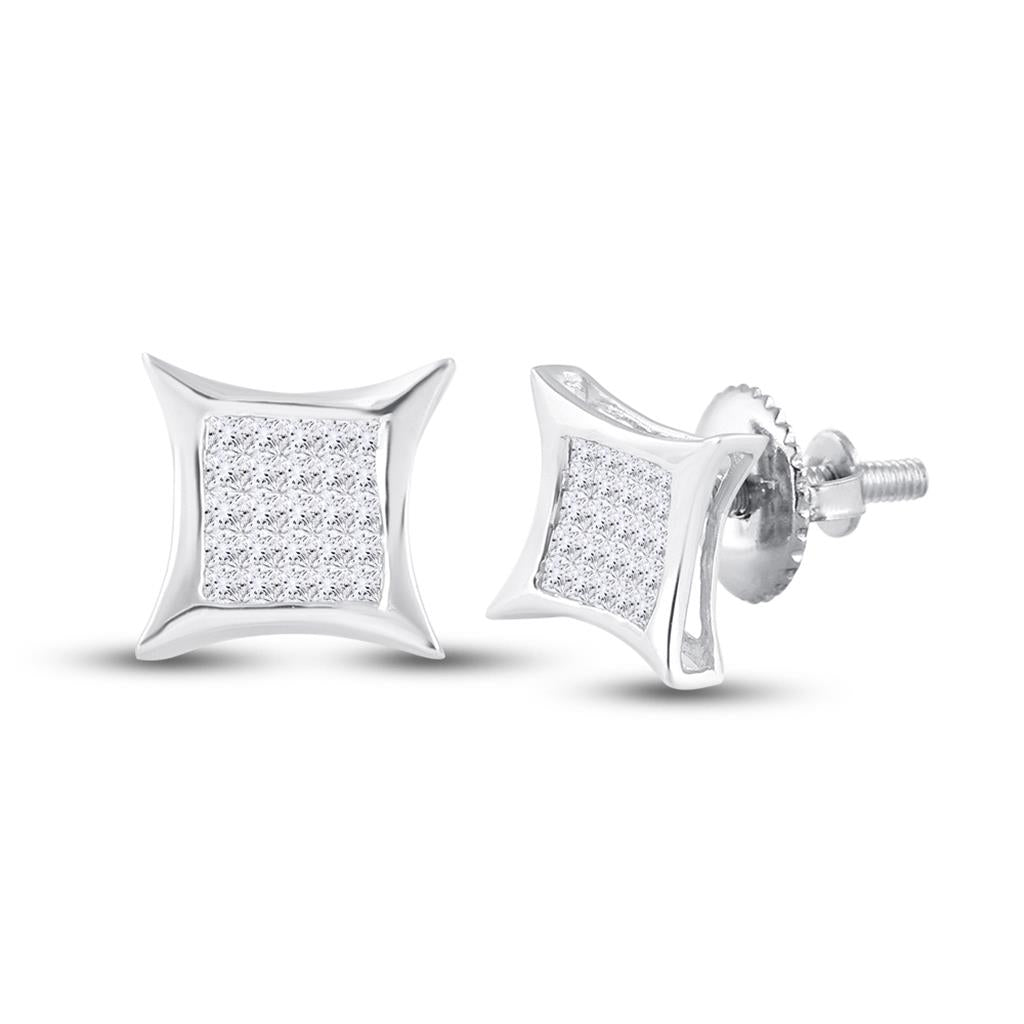 14kt White Gold Princess Diamond Square Kite Stud Earrings 1/3 Cttw