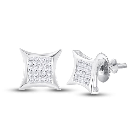14kt White Gold Princess Diamond Square Kite Stud Earrings 1/3 Cttw