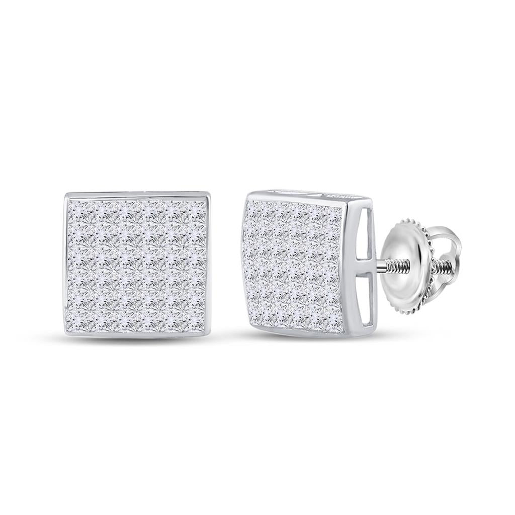 14k White Gold Princess Diamond Square Earrings 1 Cttw