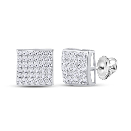 14k White Gold Princess Diamond Square Earrings 1 Cttw