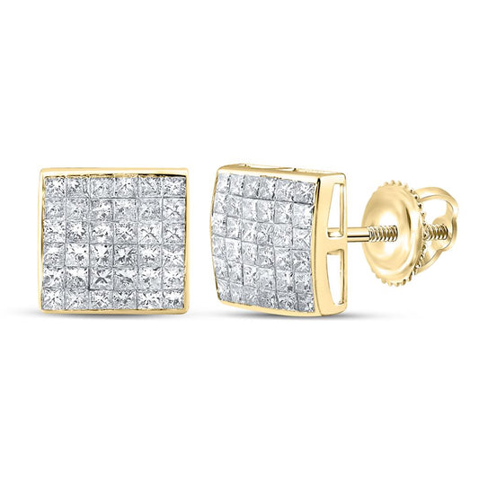 14k Yellow Gold Princess Diamond Square Cluster Earrings 2 Cttw