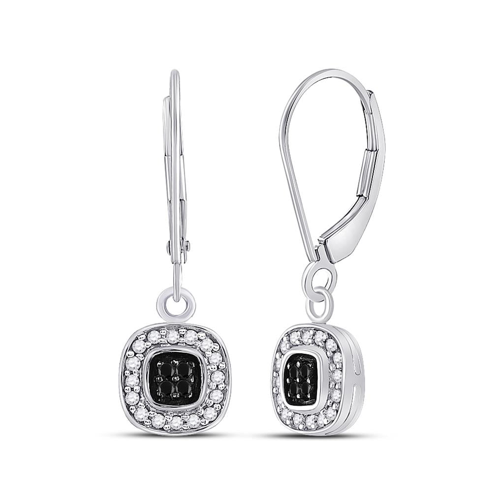 14k White Gold Black Diamond Square Dangle Earrings 1/4 Cttw