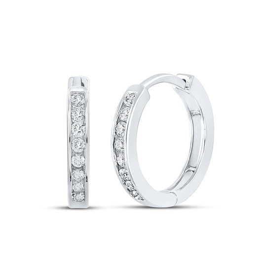 14k White Gold Round Diamond Hoop Earrings 1/4 Cttw
