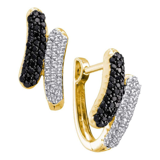 14k Yellow Gold Black Diamond Bypass Hoop Earrings 1/2 Cttw