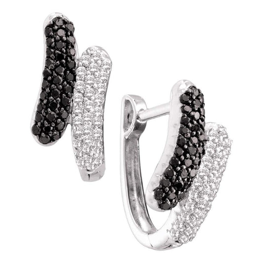 14k White Gold Round Black Diamond Bypass Hoop Earrings 1/2 Cttw