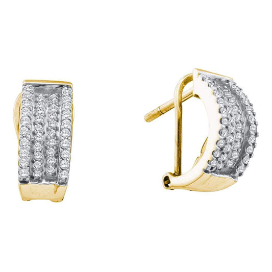 14k Yellow Gold Round Diamond Huggie French-clip Earrings 1/2 Cttw