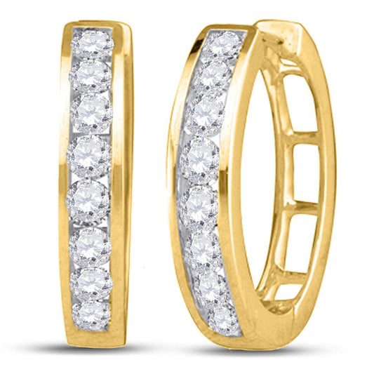 14k Yellow Gold Round Diamond Hoop Earrings 1/2 Cttw
