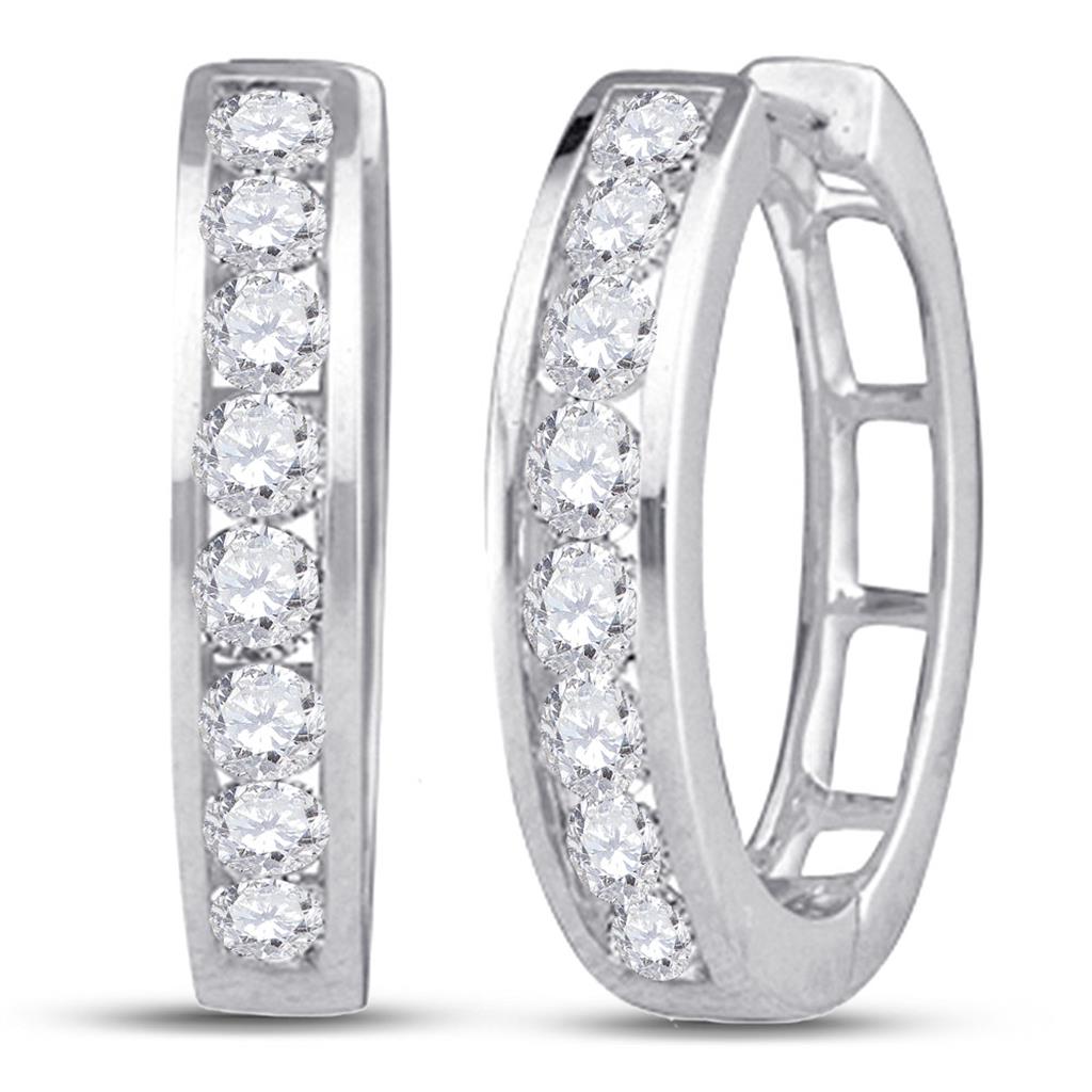 14k White Gold Round Diamond Hoop Earrings 1/2 Cttw