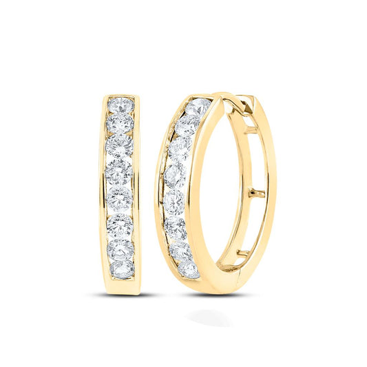 14k Yellow Gold Round Diamond Hoop Earrings 1 Cttw