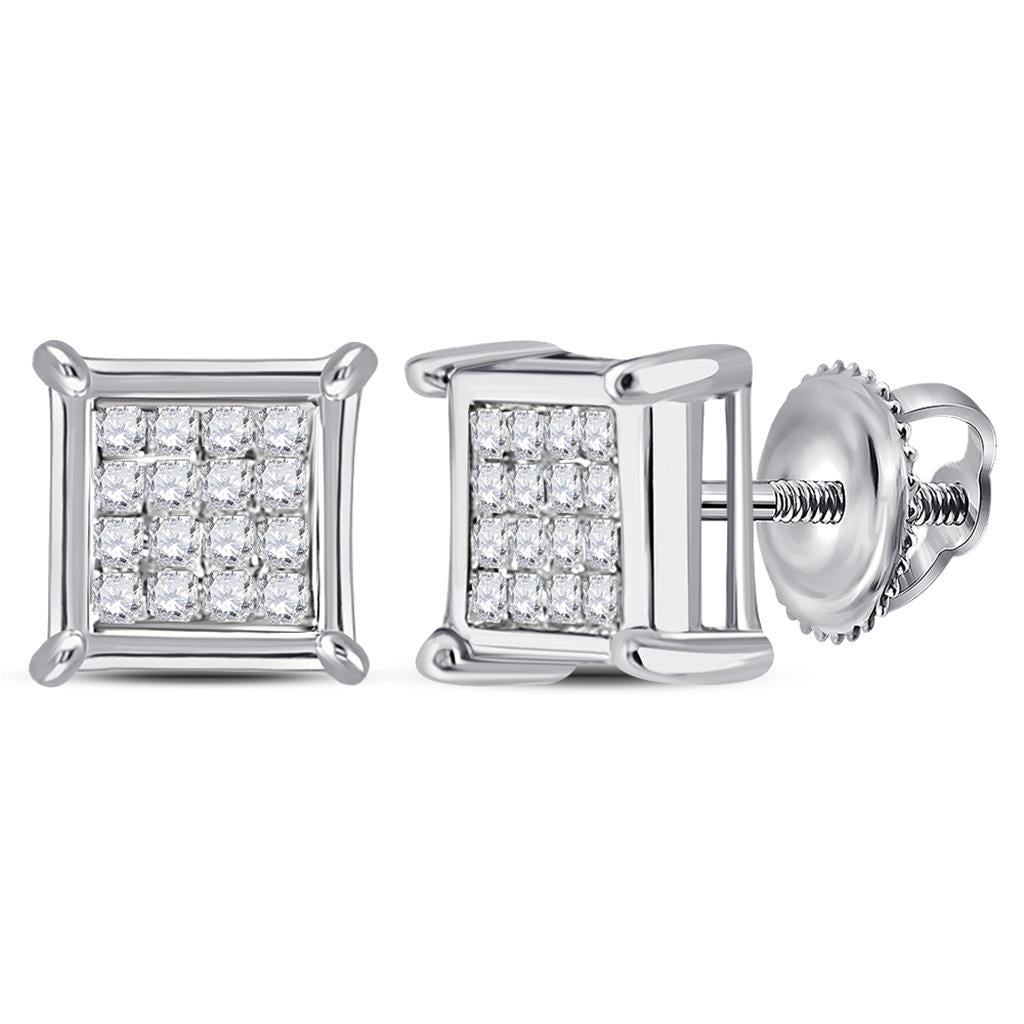 14k White Gold Princess Diamond Square Earrings 1/6 Cttw
