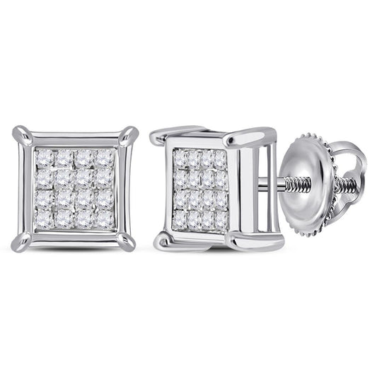14k White Gold Princess Diamond Square Earrings 1/6 Cttw