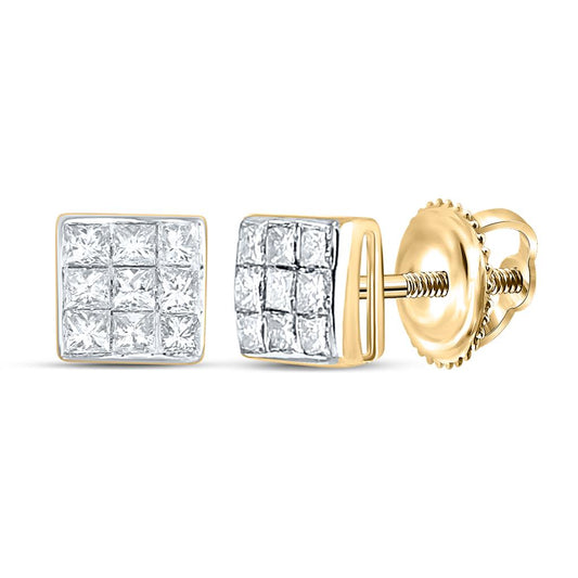 14k Yellow Gold Princess Diamond Square Earrings 1/4 Cttw