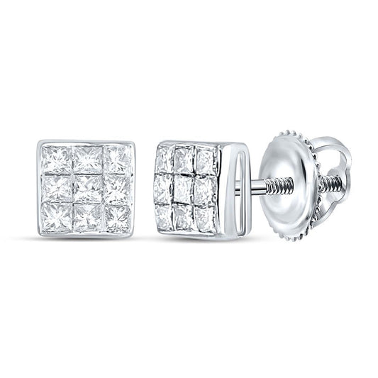 14k White Gold Princess Diamond Square Earrings 1/4 Cttw