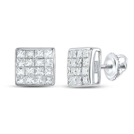 14k White Gold Princess Diamond Square Earrings 3/8 Cttw