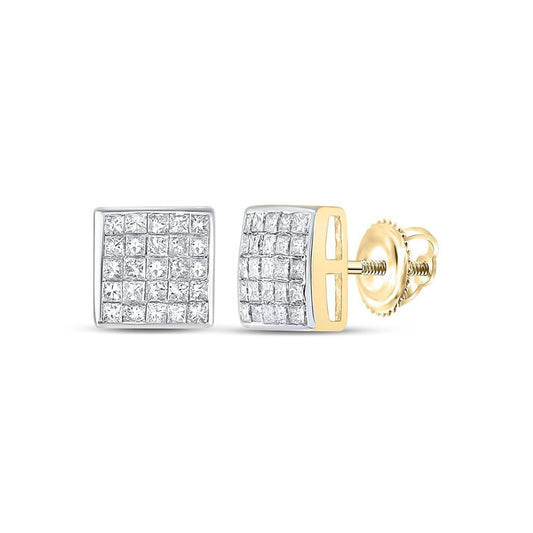 14k Yellow Gold Princess Diamond Square Earrings 5/8 Cttw