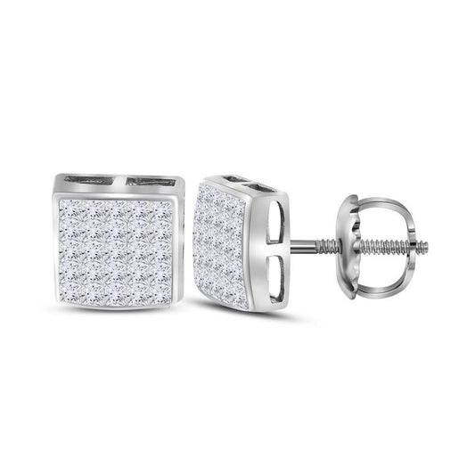 14k White Gold Princess Diamond Square Earrings 5/8 Cttw