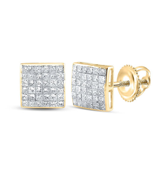 14k Yellow Gold Princess Diamond Square Earrings 1-1/2 Cttw