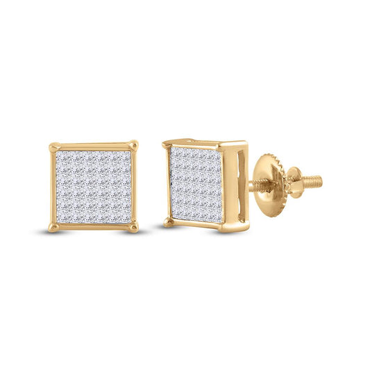 14k Yellow Gold Princess Diamond Square Earrings 1/2 Cttw