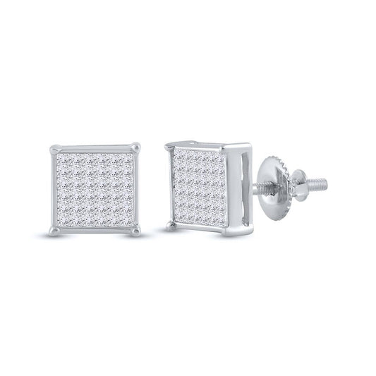 14k White Gold Princess Diamond Square Earrings 1/2 Cttw