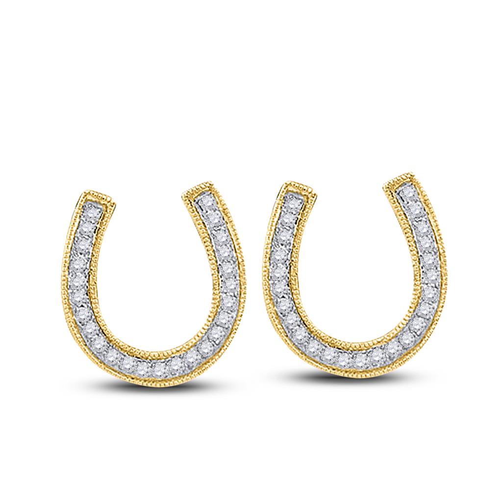 10k Yellow Gold Round Diamond Horseshoe Earrings 1/6 Cttw