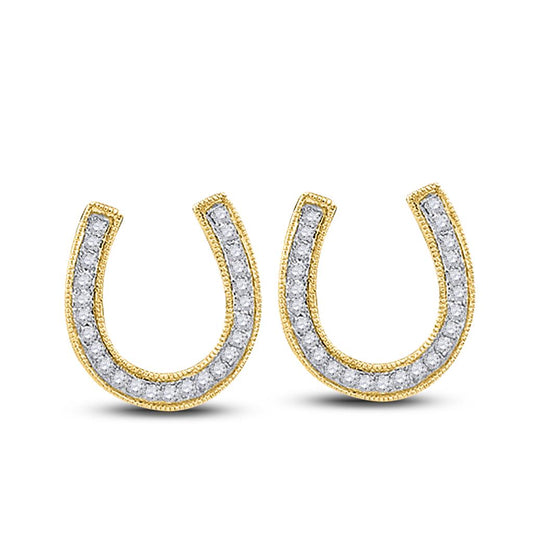 10k Yellow Gold Round Diamond Horseshoe Earrings 1/6 Cttw