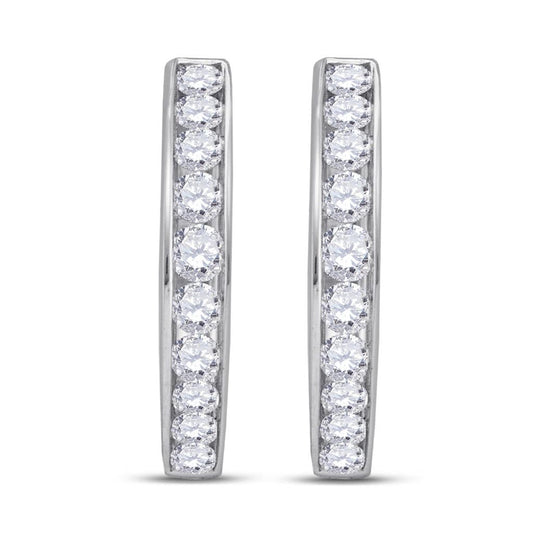 14k White Gold Round Diamond Single Row Hoop Earrings 1-1/3 Cttw