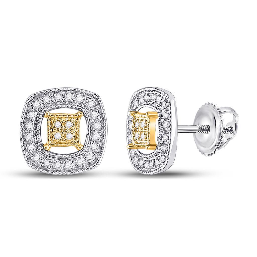 14k Two-tone Gold Round Diamond Square Earrings 1/6 Cttw