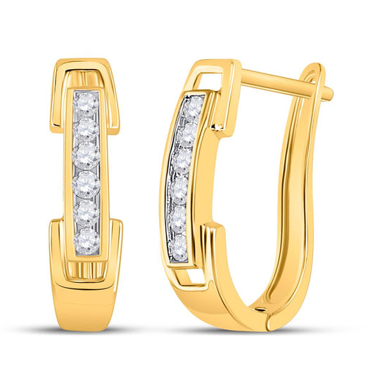 14k Yellow Gold Round Diamond Hoop Earrings 1/5 Cttw