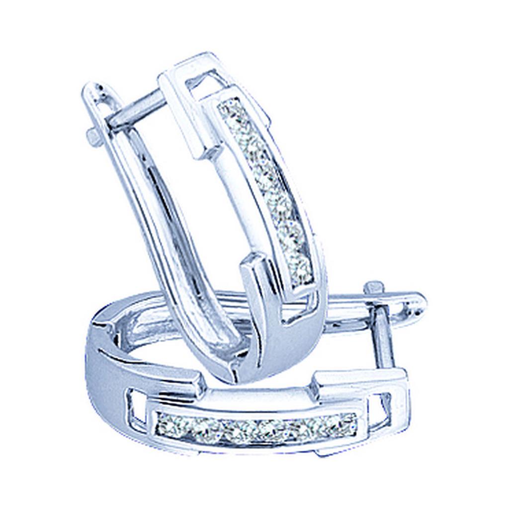 14k White Gold Round Diamond Hoop Earrings 1/5 Cttw