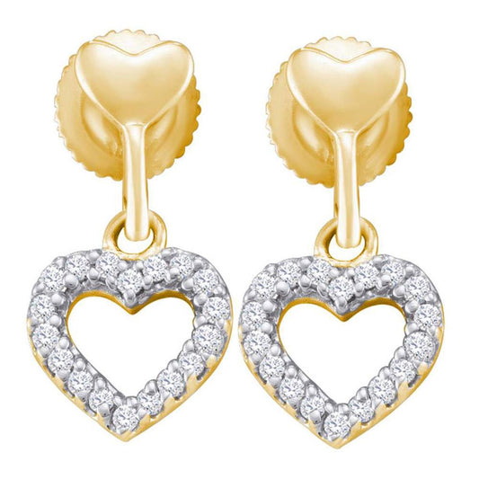 10k Yellow Gold Round Diamond Heart Earrings 1/5 Cttw