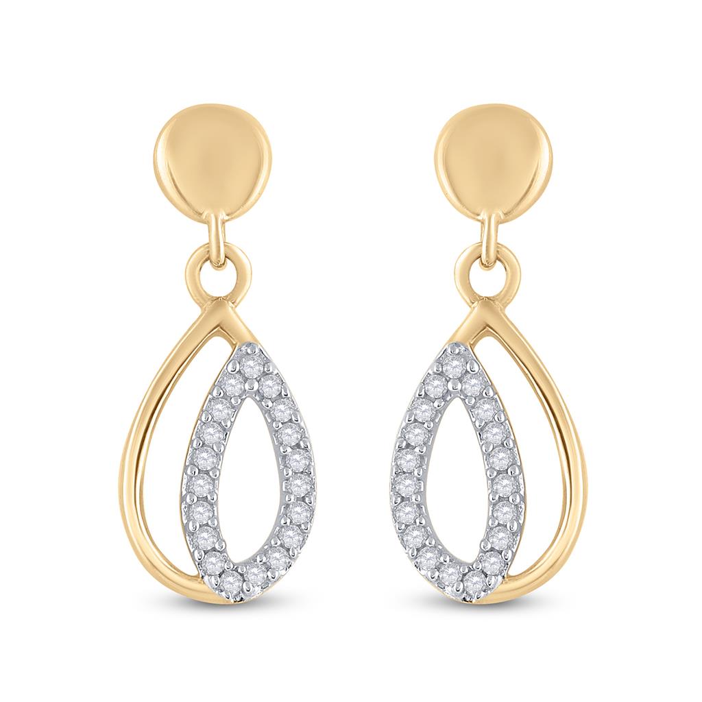 10k Yellow Gold Round Diamond Dangle Earrings 1/10 Cttw