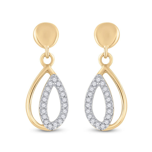 10k Yellow Gold Round Diamond Dangle Earrings 1/10 Cttw