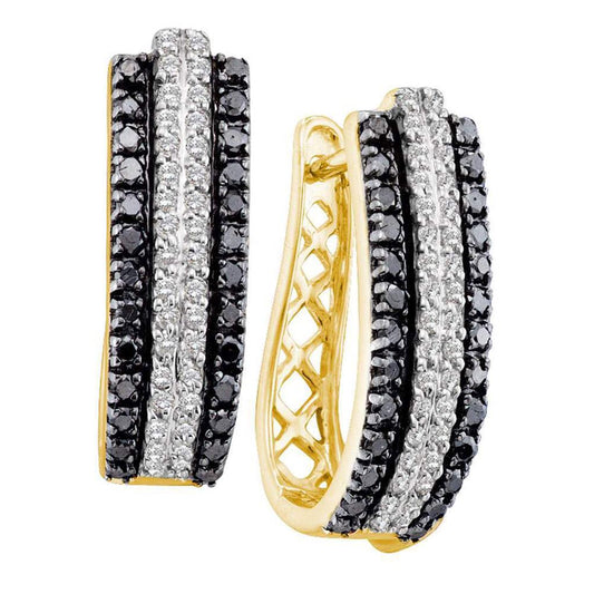 14k Yellow Gold Round Black Diamond Hoop Earrings 1 Cttw