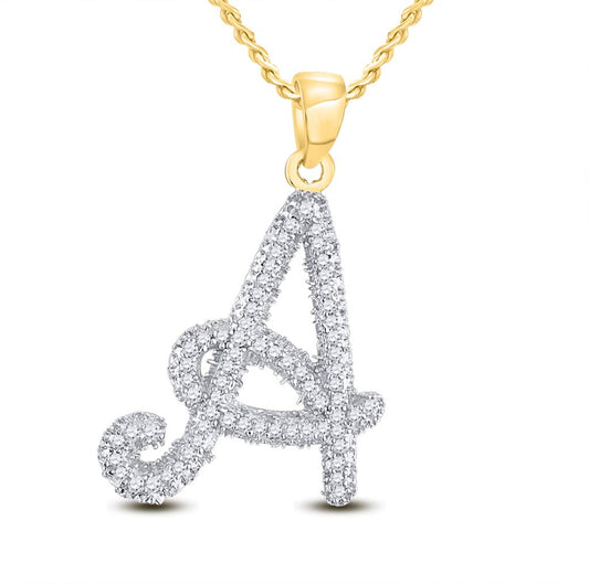 10k Yellow Gold Round Diamond Initial A Letter Pendant 1/6 Cttw