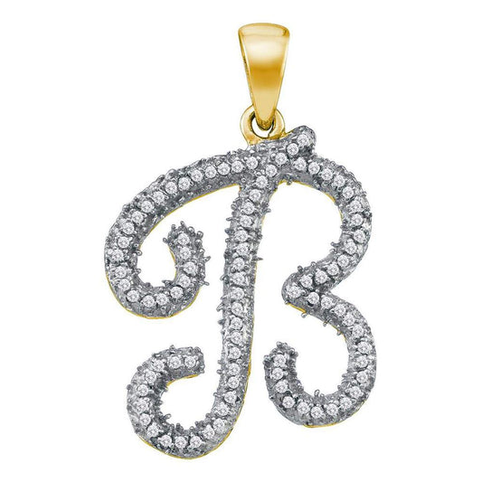 10k Yellow Gold Round Diamond Initial B Letter Pendant 1/5 Cttw
