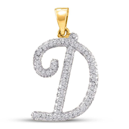 10k Yellow Gold Round Diamond Initial D Letter Pendant 1/6 Cttw