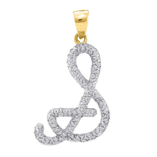 10k Yellow Gold Round Diamond Initial S Letter Pendant 1/5 Cttw