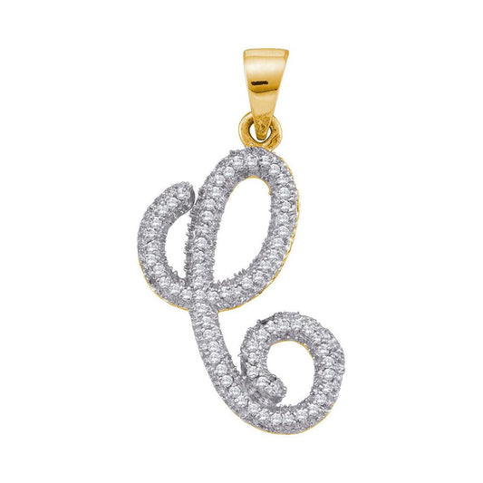 10k Yellow Gold Round Diamond Cursive C Letter Pendant 1/5 Cttw